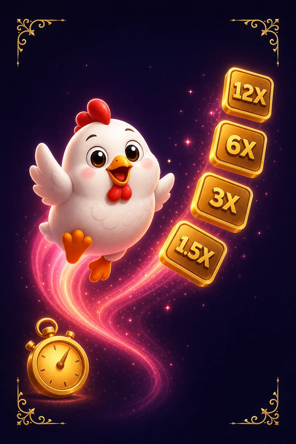 Chicken Road Screenshot - Huhn auf der Strasse mit Multiplikator x3,24 und Cash-Out-Button